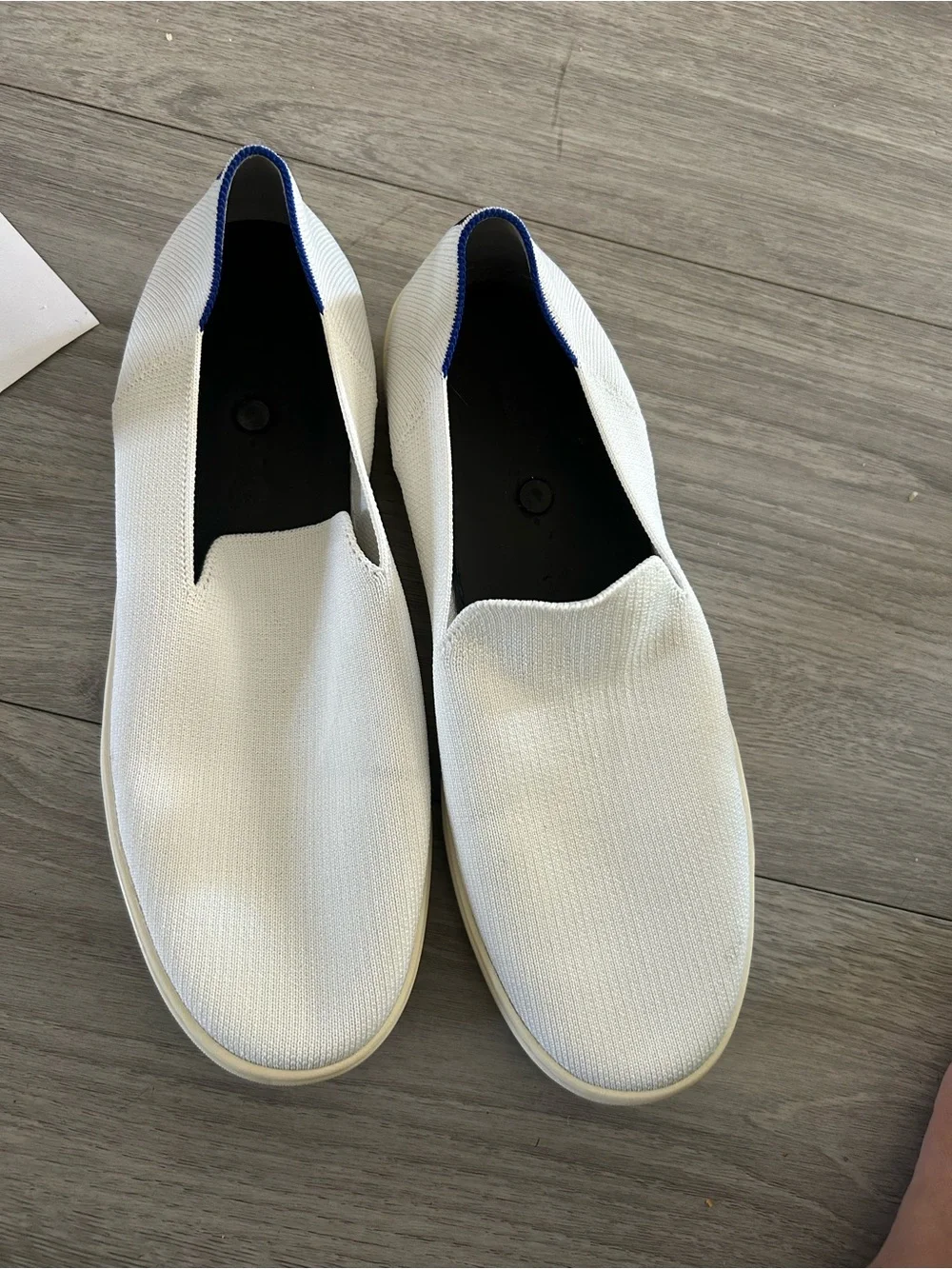 Rothy's White Slip-On Sneaker with Blue Heel Trim Sz 11.5